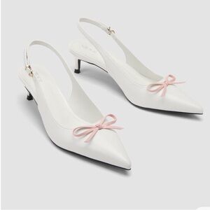 Cider TWO-TONE BOW POINTED-TOE SLINGBACK FAUX LEATHER KITTEN HEELS size 39